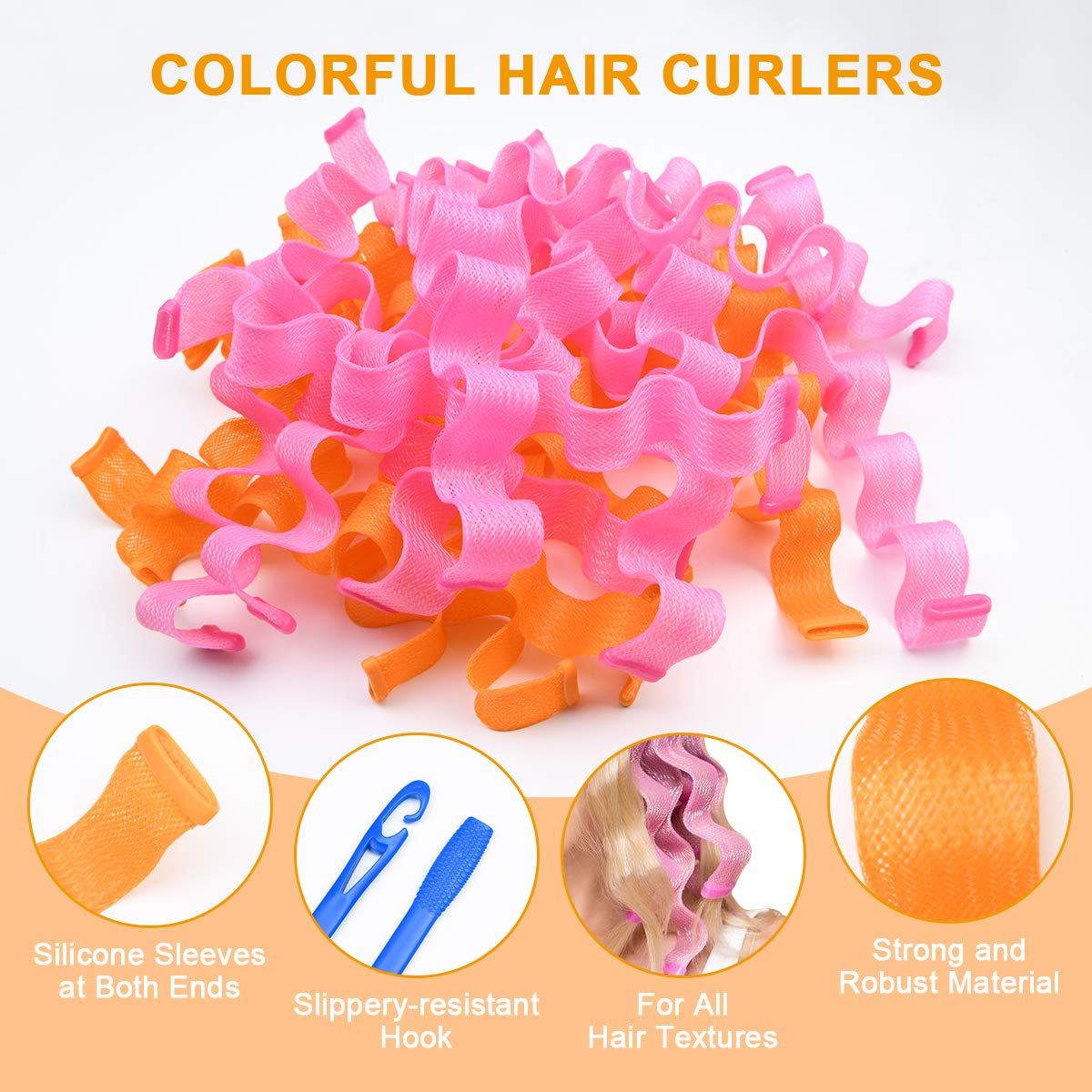 URAQT Hair Rollers for Long Hair, 24Pcs 50cm Hair Curlers No Heat Spiral Curls, Wave Hair Curlers Styling Kit with Styling Hooks for Women Girl, Healthy DIY Hairstyle