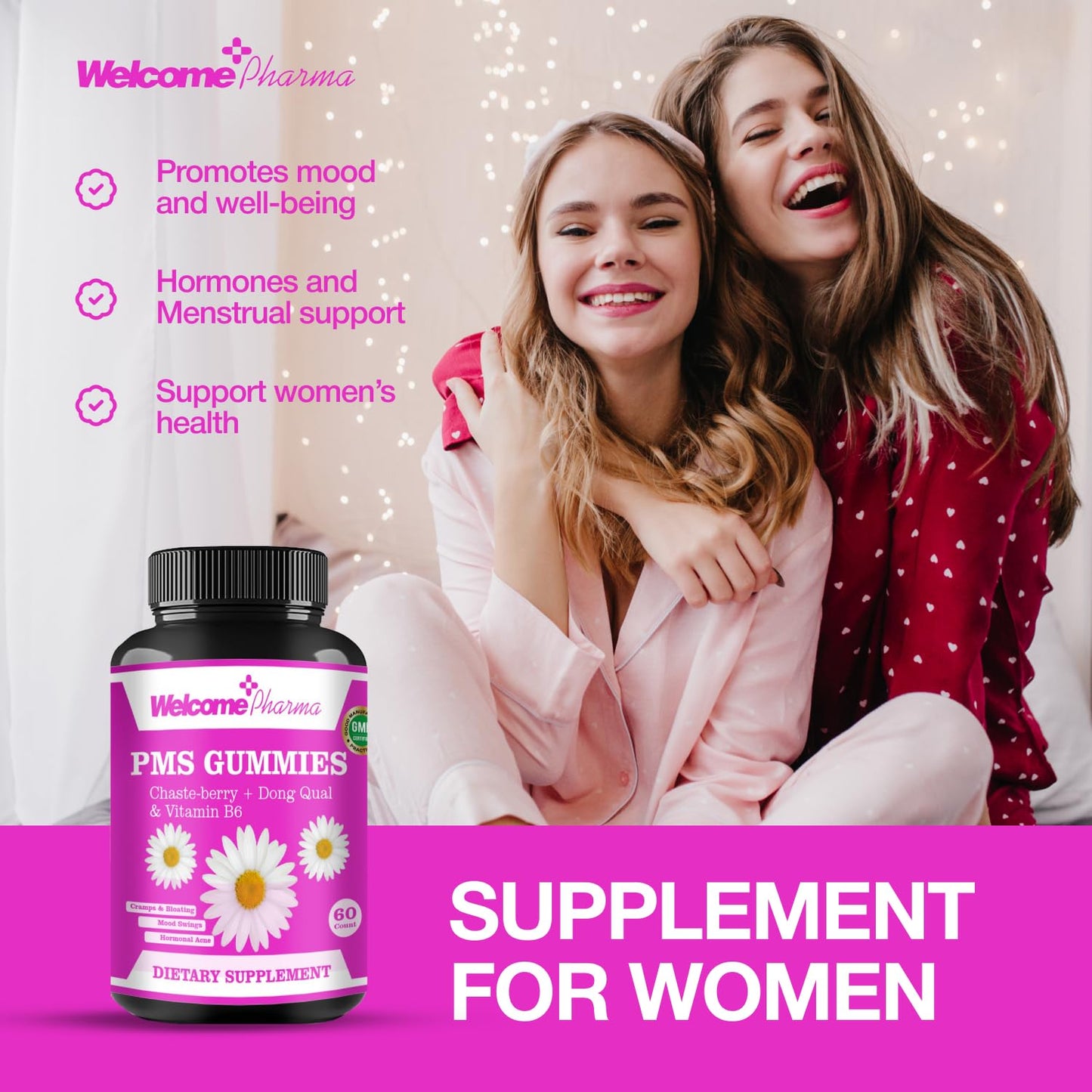 Welcome Pharma PMS Hormone Balance for Women Gummies — Natural Hormone Harmony Supports Cramps, Mood Swings, Acne & Energy — Non-GMO & Gluten-Free - 60 Gummies (Vegan)