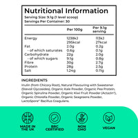 LOVE LIFE SUPPLEMENTS Organic Greens Superfood Powder, Prebiotics & Probiotics, Pea Protein & Actazin Kiwi Extract for Gut Health, High Dose Green Vegetables, Orange and Lime Flavour, 273g - 30 Servings