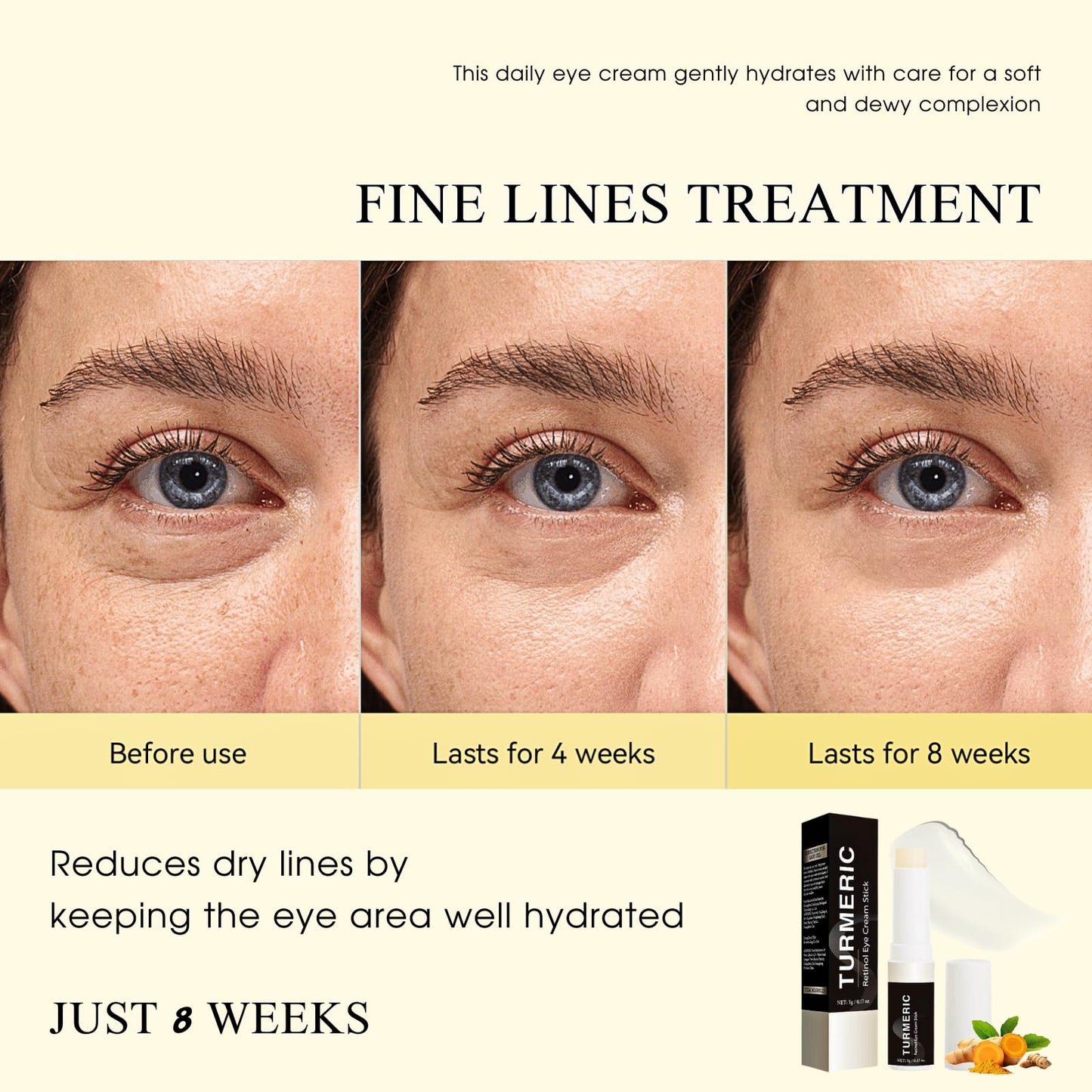 TBeautfave Turmeric Retinol Eye Stick, Retinol Eye Cream for Dark Circles and Puffy Eyes, Anti Wrinkle Eye Cream Anti Aging, Turmeric Multi Balm Stick for Eye/Face/Neck, Visibly Reduces Fine Lines, 5g