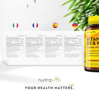 Vitamin D3 3000iu & K2 100ug (MK7) – 120 Vitamin D3 K2 Vegetarian Capsules – Supports Normal Bones, Muscles, Teeth and Immune System – Cholecalciferol & Menaquinone-7 – Made by Nutravita