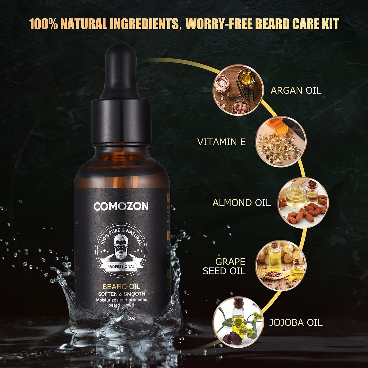 comozon Beard Grooming Kit for Men, 12 in 1 Beard Kit Men Gifts with Beard Roller, Beard Set with Beard Oil, Beard Shampoo, Beard Conditioner, Beard Brush, Beard Balm, Beard Comb, Scissors, Gifts for Him