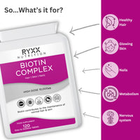 Ryxx Biotin Complex 10,000µg | High Strength Biotin for Hair Growth, Skin & Nails | 120 Vegan Tablets | Made in the UK by RYXX