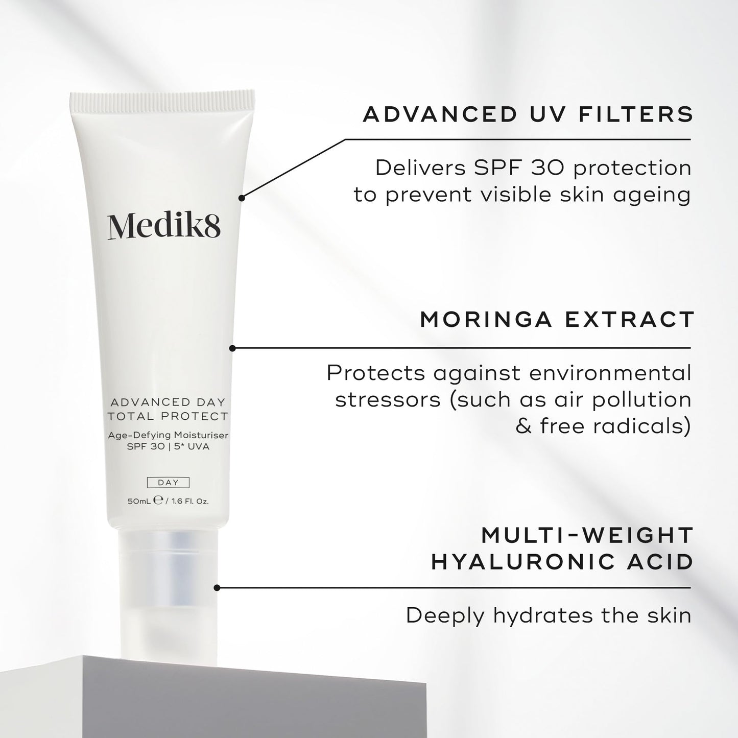 Medik8 Advanced Day Total Protect SPF 30 Face Moisturiser - Hydrating & Non-Greasy UVA Protection - Lightweight Suncreen & Moisturiser - 50ml