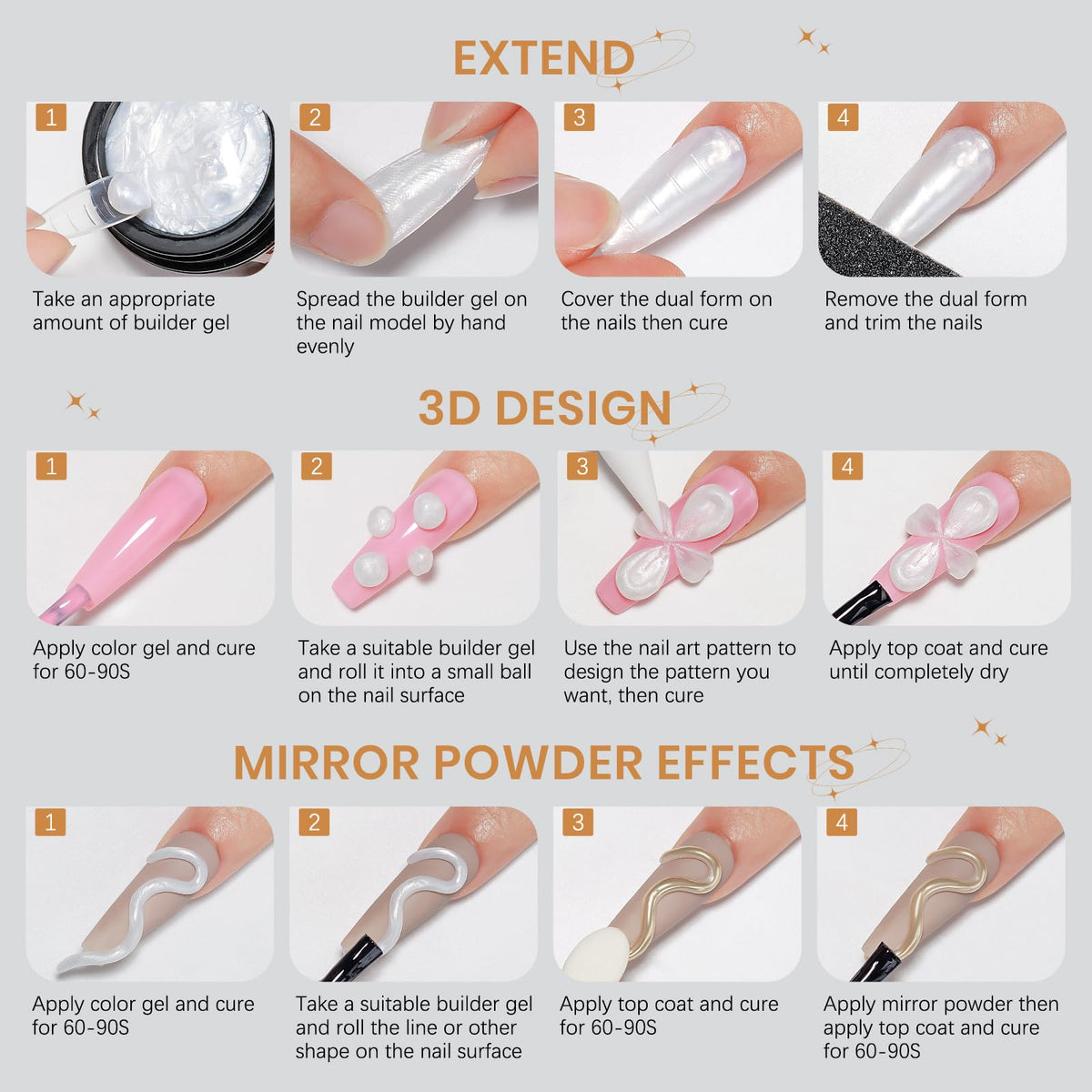 SUPWEE Solid Builder Gel, Pearl White 3D Sculpture Gel Nail Art Non-Stick Hand Nail Extension Varnish for Carving Patterns Decoration DIY Home Salon Manicre