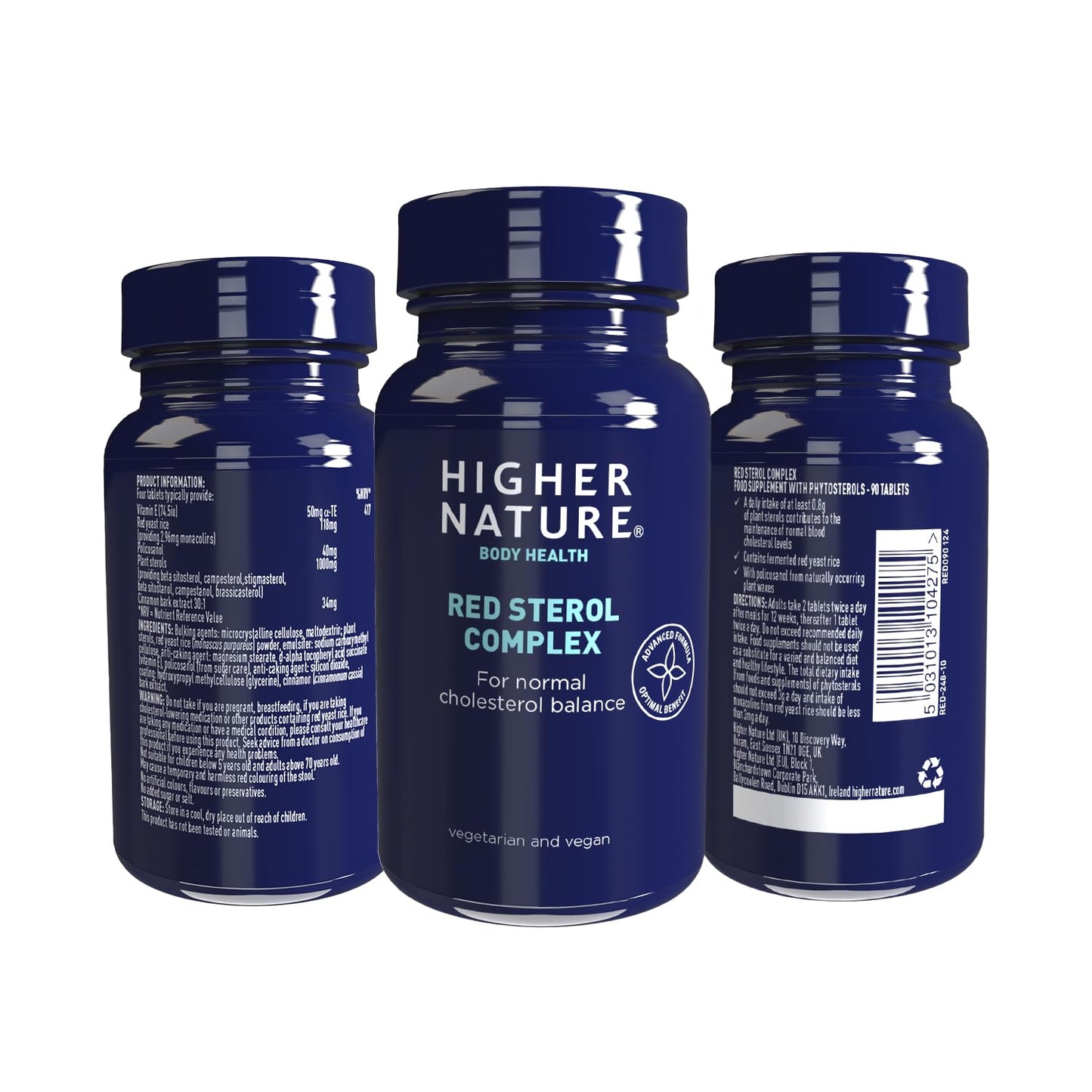 HIGHER NATURE Higher Nature - Red Sterol Complex - Plant Sterols- Red Yeast Rice - Policosanol - for Normal Cholesterol Balance - Vegetarian & Vegan - 90 Tablets