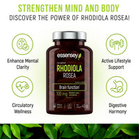 ESSENSEY Essensey Rhodiola Rosea Extract - 100mg - Enhancement of Cognitive Function and Circulatory Support | Optimal Brain and Gastrointestinal Function | Supplement | 90 Vegetarian Capsules