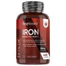 WeightWorld Iron Supplements for Women & Men - 28mg - 400 Tablets (6+ Months Supply) - Highly Bioavailable Ferrous Bisglycinate Form - Non-GMO & Vegan Iron Tablets High Strength - Gentle Formulation