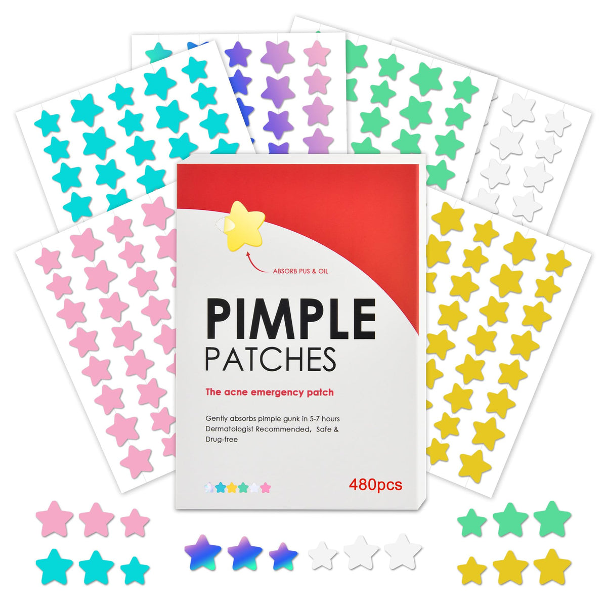 Home Holic Star 480 Pimple Patches Spot Patches Acne Treatment Absorbing Cover Invisible Blemish Cover Spot Sticker for Fast Acting Skincare
