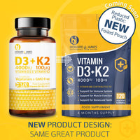 HOWARD & JAMES Vitamin D3 4000iu Plus Vitamin K2 100ug 120 High Strength Vegetarian Tablets