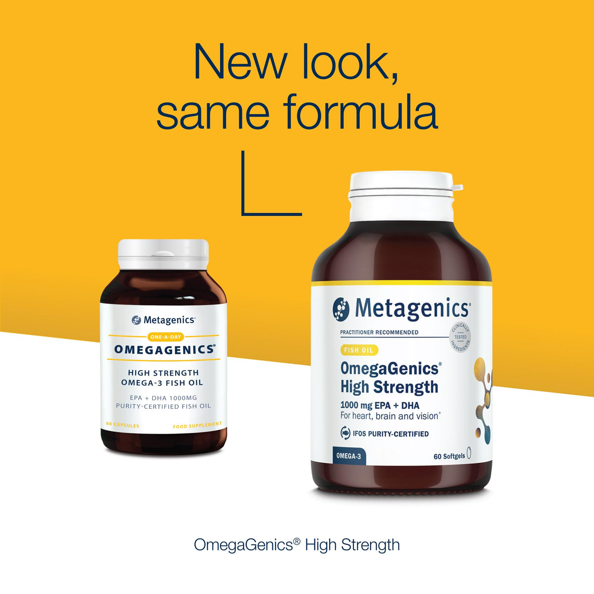 Metagenics OmegaGenics - High Strength Omega-3 Pure Fish Oil Supplement - 1000mg EPA & DHA - 60 Capsules