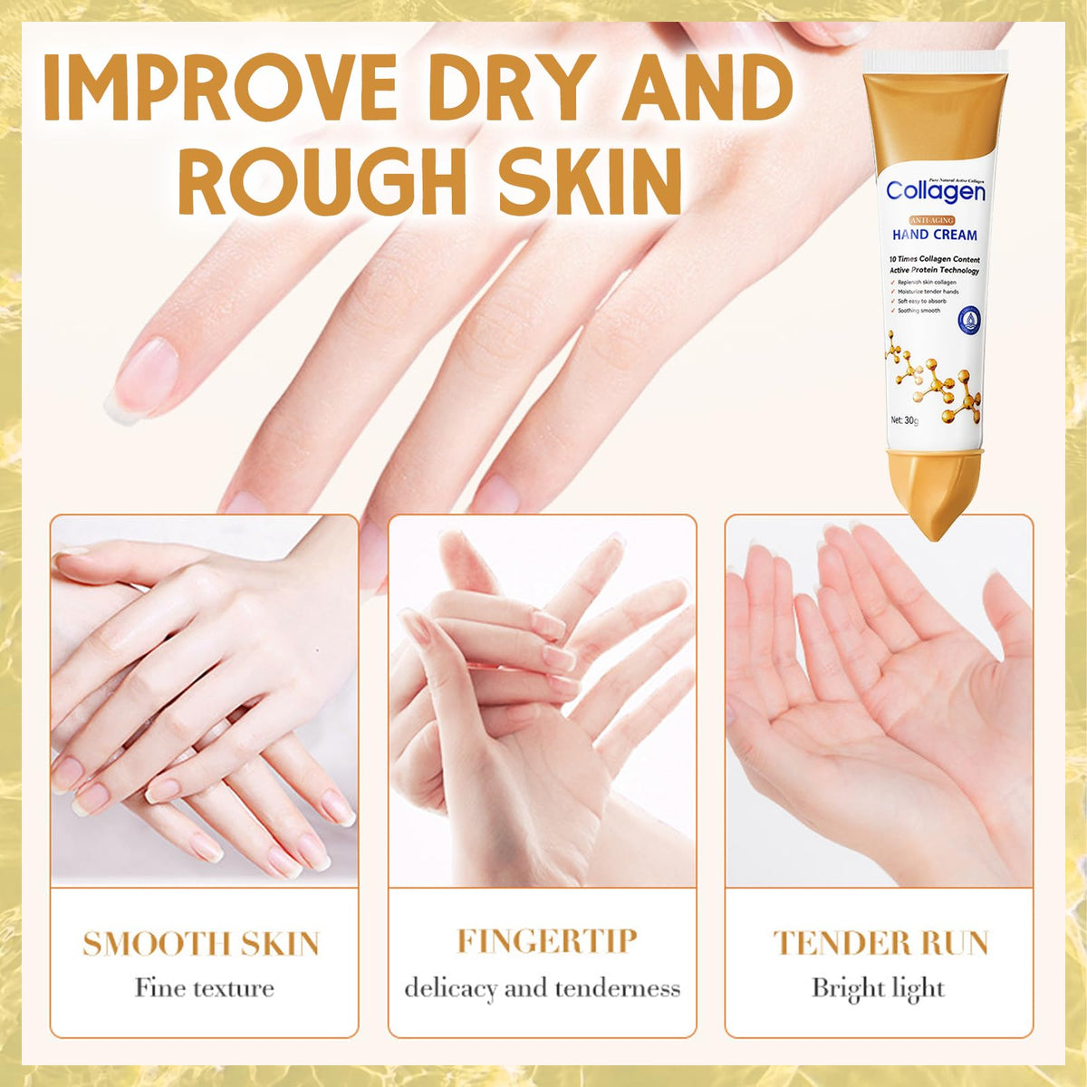 MINSHZEE Collagen-Hand Creams, Dry Skin Repair Products, Softening, Nourishing, Anti-Drying, Rejuvenating & Moisturising, Collagen Anti-Wrinkle Hand Cream, Hand Skin Care Products.