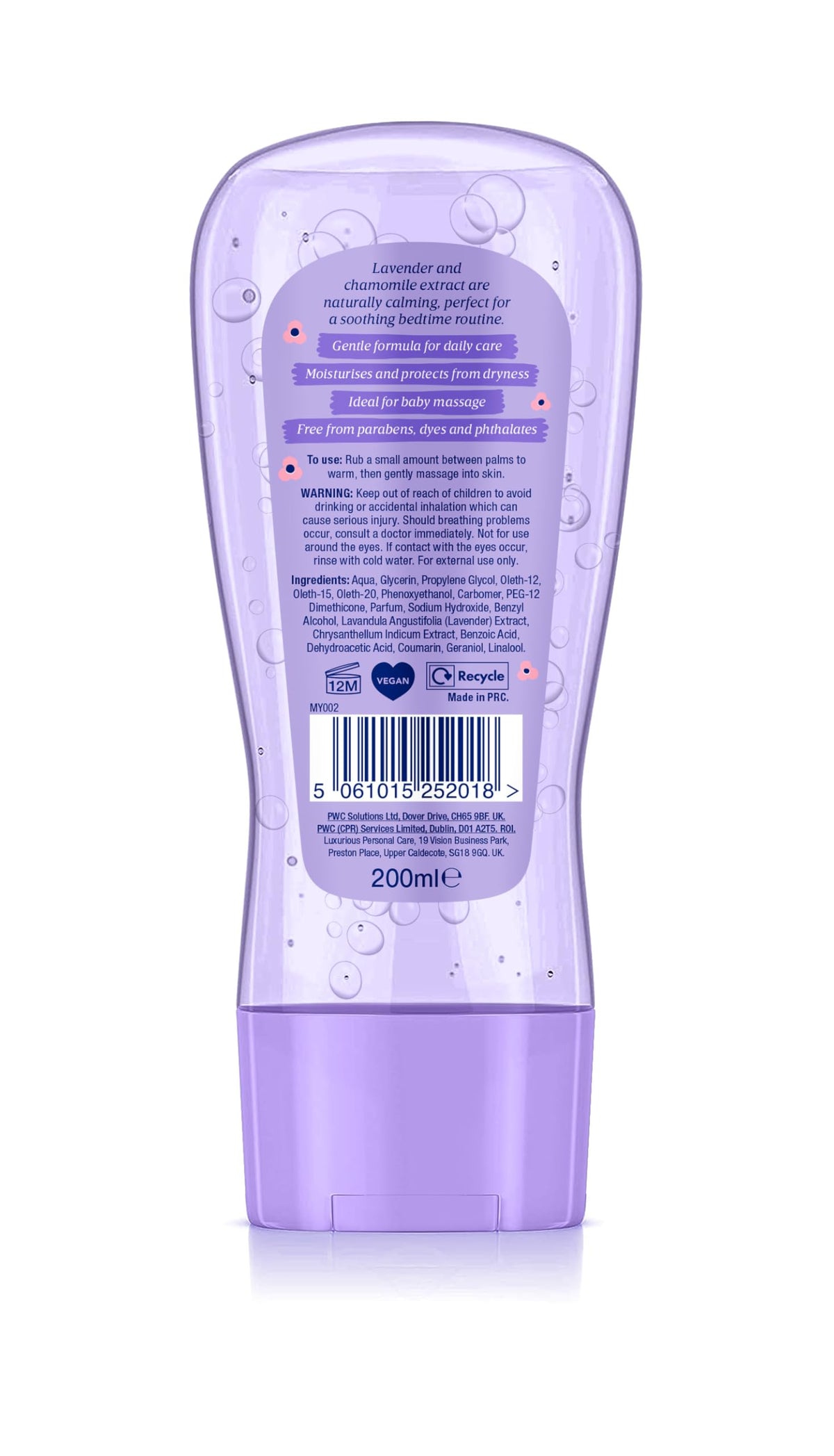 My Little Miracle Bubbly Baby Oil Gel Lavender & Chamomile Ideal For Baby Massage, Calming & Soothing, Prevents Dryness 200ml