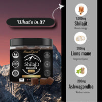 Shilajit Gummies 3-in-1 Max Strength by MountSpirit™, Himalayan Shilajit with Lions Mane and Ashwagandha, Fulvic & Humic Acid and 85+ Minerals, for Energy, Immunity & Focus, Sugar-Free, 60 Gummies