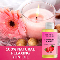 Sacred Remedy StrawberryYoni Oil Potent, Hydrating, Moisturising Lotion Oil. 100% Natural & Vegan. Reduces Friction, Chaffing & Dryness. Balances PH Level & Fresh Scent with Vitamin E (50ml)