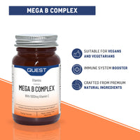 Quest - 60x Mega Vitamin B Complex Tablets. High Strength Vitamin B1-B2-B3-B6-B12, Biotin & C Supports Energy Production, Stress Response, Immune System & Brain Function (1 Pack)