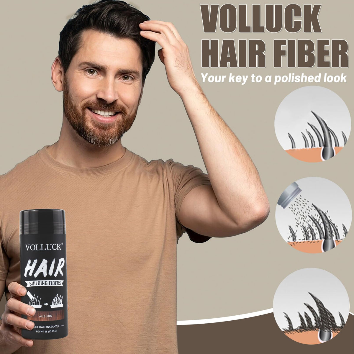 VOLLUCK Hair Fibres, Hair Thickening Products for Women Men, Long-lasting Hair Thick Fiber for Hair Loss 28 g (Auburn)