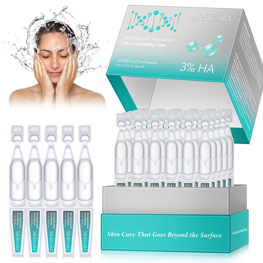 MASAIGGE 3% Hyaluronic Acid Serum Ultra-Hydrating Vials, 30Pcs Hyaluronic Acid Tubes, Deep Hydration Essence, Anti-Aging Serum for Face Single-Use Vials Skincare, Lasting Moisturizing,Firming Skin