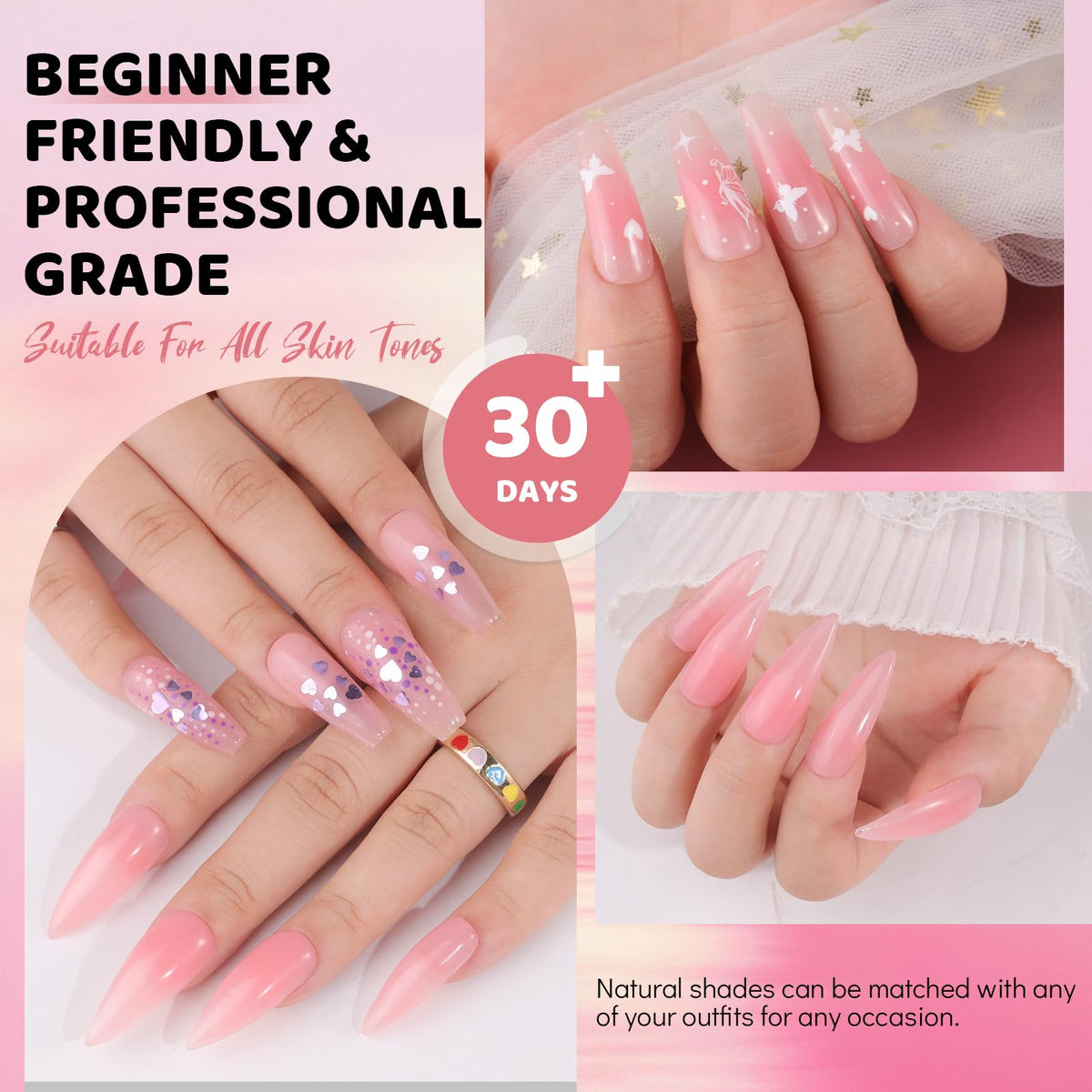 Aokitec HEMA Free Nude Pink Poly Nail Gel - 60g Poly Gel for Natural-Looking Nail Extension & Strengthen 3D Molding French Manicure Builder Overlays Gel Nail Art Home DIY Salon Use