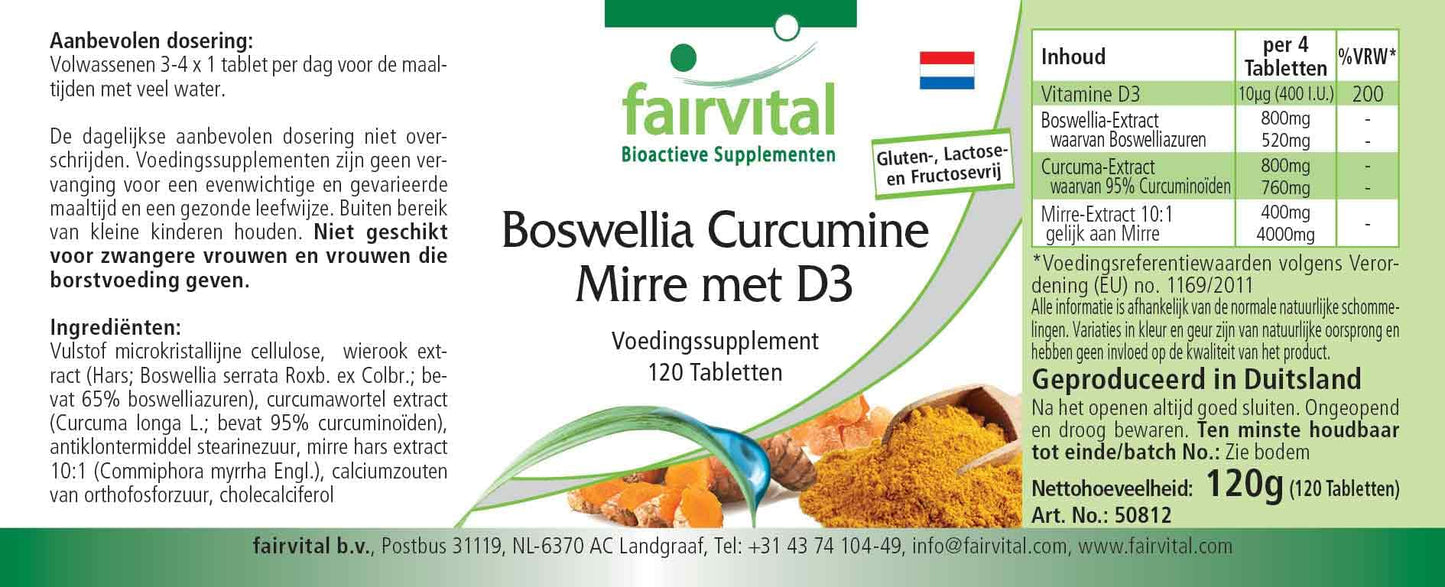Fairvital | Boswellia Curcumin Myrrh with D3 - HIGH DOSAGE - 120 tablets