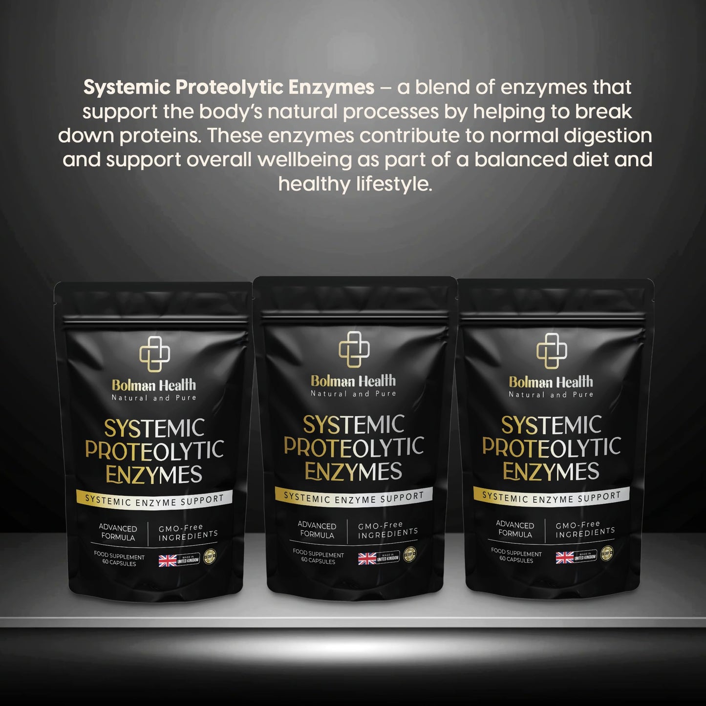 Bolman Health Systemic Proteolytic Enzymes | Advanced Enzyme Complex | Supports Inflammation Response, Repair & Recovery | Digestive & Immune Health | 60 Vegan Capsules | GMO-Free | Made in UK