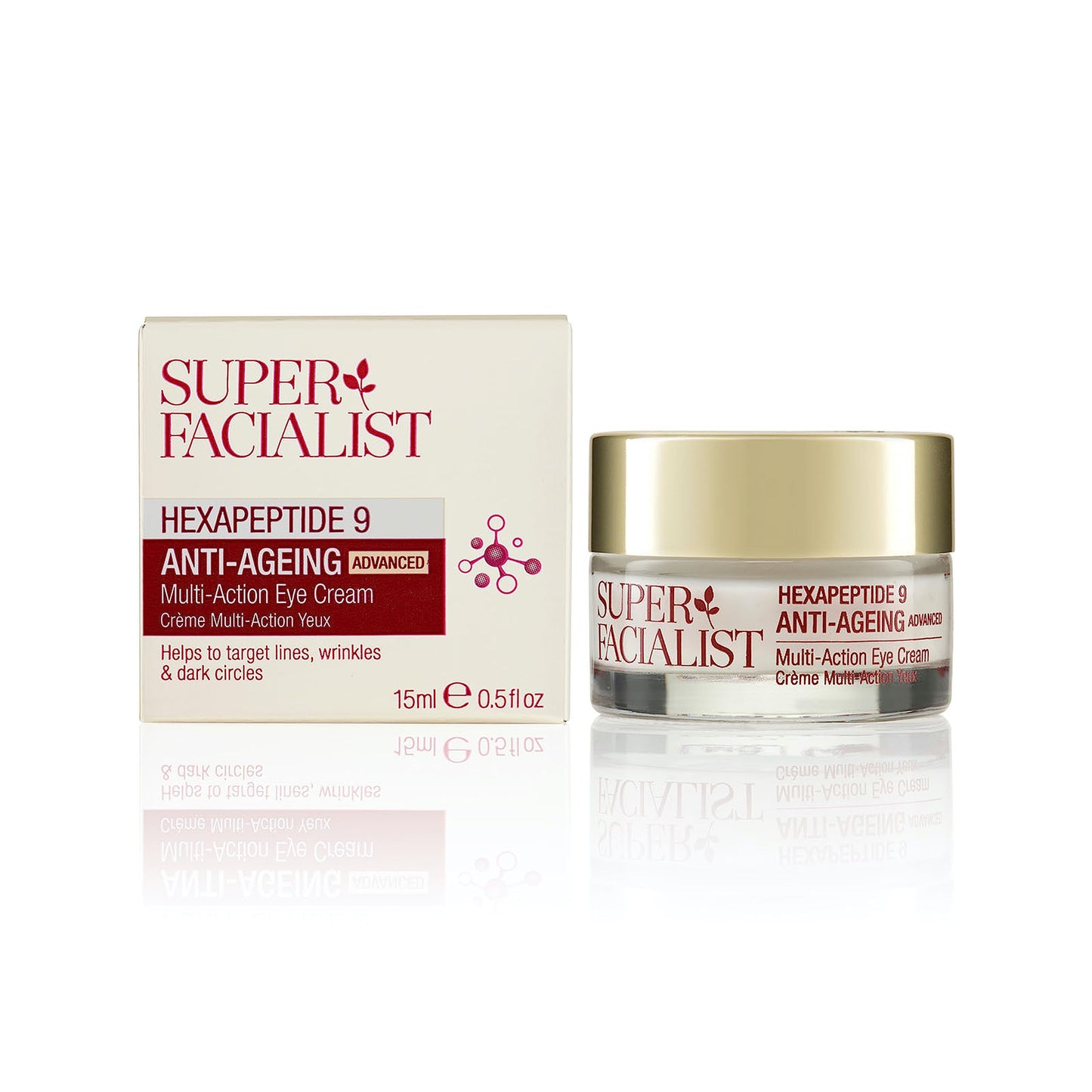 Super Facialist Hexapeptide 9 Anti-Ageing Advanced Multi Action Eye Cream - Anti Ageing Face Cream to Target Dark Circles & Fine Lines with Caffeine, Vegan Friendly, 15 ml