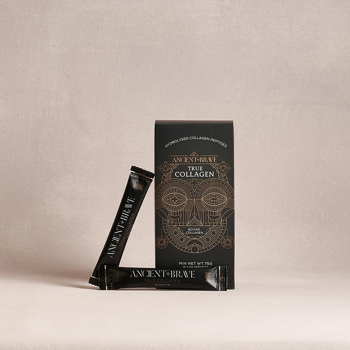 Ancient + Brave True Collagen Sachets 15 x 5 Grams - On-The-Go Collagen Powder - 100% Grass-Fed Hydrolysed Bovine Collagen Peptides - Paleo, Keto