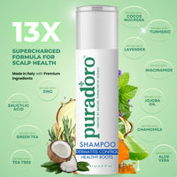Puradoro Dermatitis Control & Healthy Roots Shampoo – Soothes Seborrheic Dermatitis, Reduces Sebum, Infused with Tea Tree, Jojoba & Chamomile, Natural Scalp Relief For Men & Women