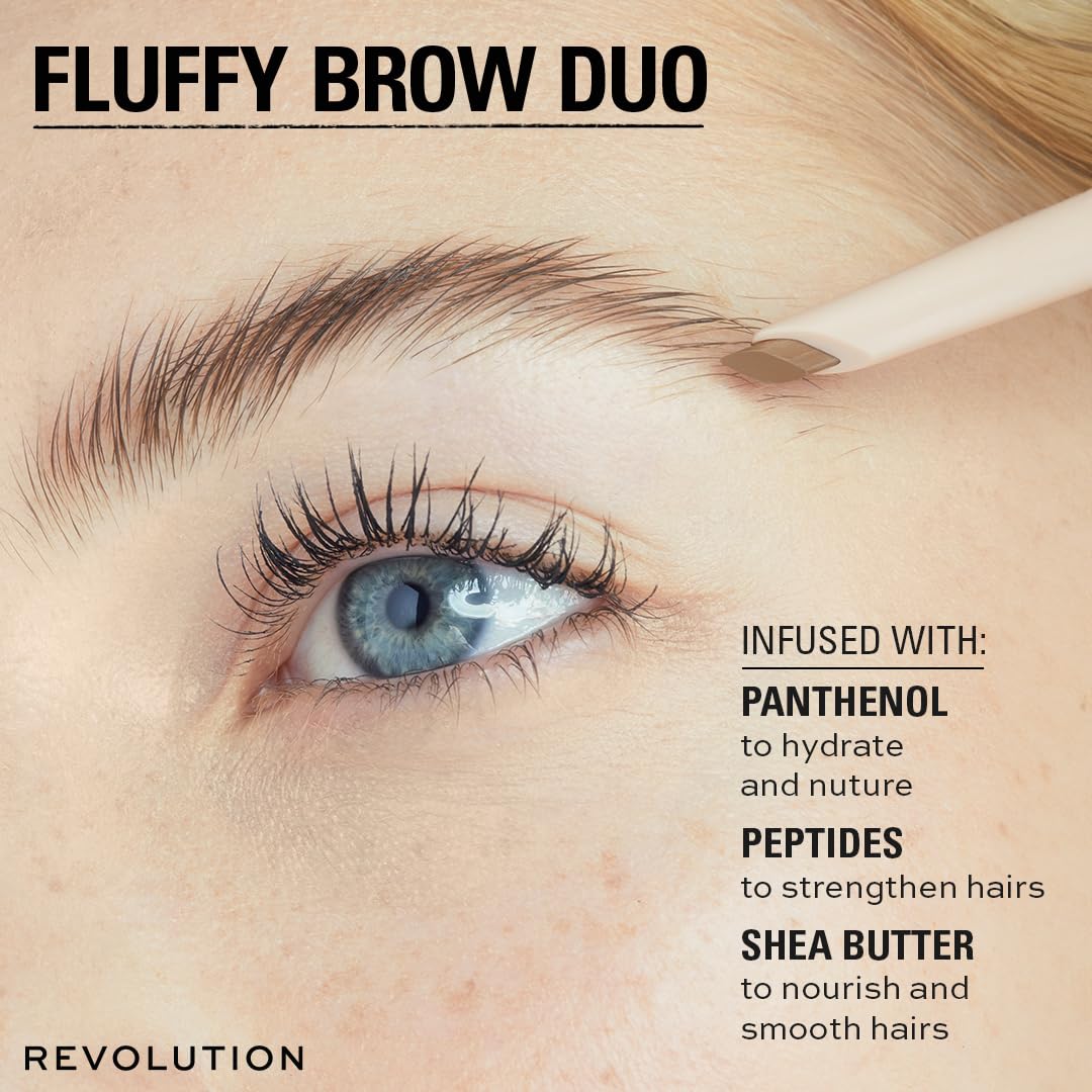 Revolution Beauty London Makeup Revolution, Fluffy Brow Filter Duo, Brow Pencil & Eyebrow Gel, Available in 5 Shades, Dark Brown, 1pc