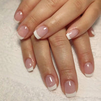 LunarCharm 24 Pieces White French Tip Press-on Nails, Short Square Artificial Nails, Pink Glue-on Nails, Full Coverage, Acrylic Artificial Nails, Reusable