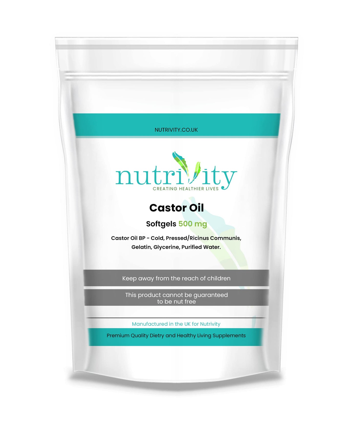 Castor Oil 500mg Soft Gels | Intestinal Help | Constipation Relief | Healthy Hair & Skin | Made in The UK to GMP Standards by Nutrivity (60)