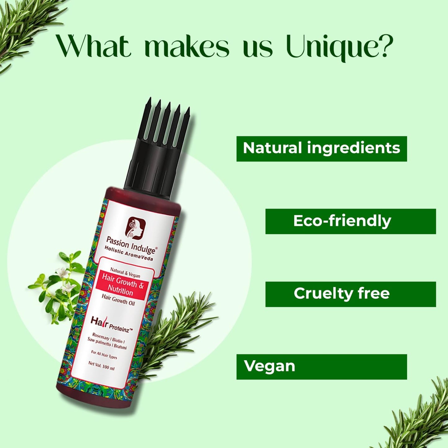 Passion Indulge Hair Proteinz Rosemary Hair Growth Oil with Biotin | Reduce Hair Fall & Hair Breakge - 100 ml | Suitable for all type Hair