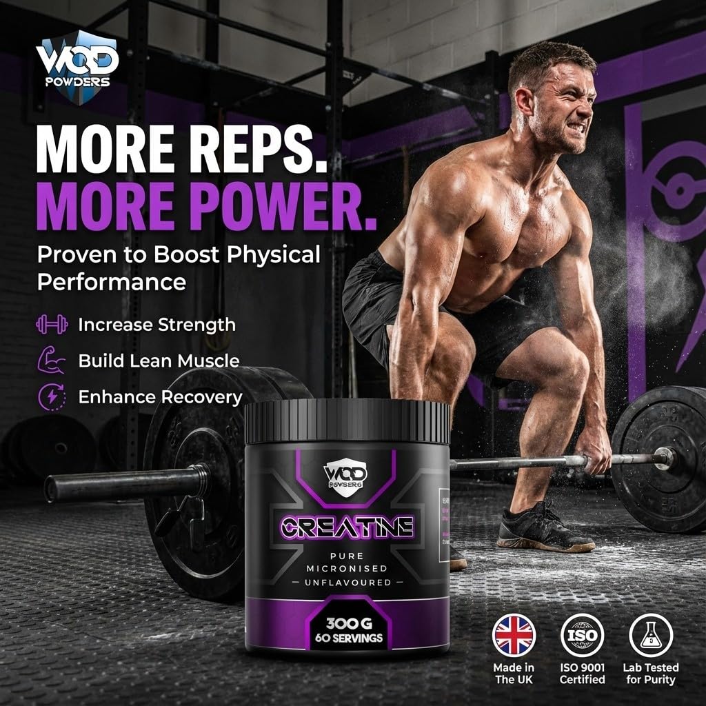 Hellenia Creatine Monohydrate Powder 300g – Micronised Creatine | Proven to Improve Physical Performance and Recovery | Suitable for Vegans, Unflavoured, Scoop Included - Made in The UK by WOD Powders