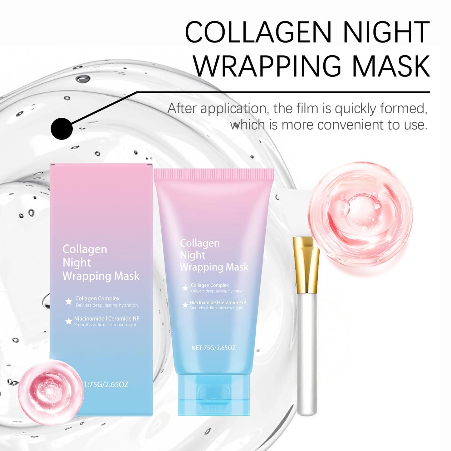 Beauthink Overnight Collagen Peel Off Face Masks – Hydrolyzed Collagen Facial Skincare for Loose and Dull Skin. Firm and Brighten The Skin, For Elasticity & Hydration, Night Wrapping Mask for Youthful Elasticit
