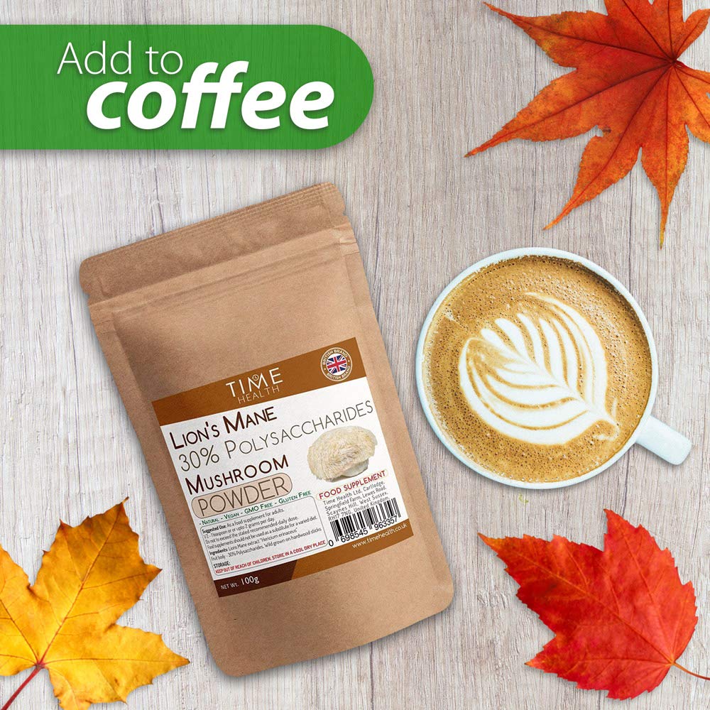 Lions Mane (Hericium erinaceus) Mushroom Extract - 100g Powder - 30% Polysaccharides - Hericenones - Fruit Body - Zero Additives - British Brand (100g Powder Pouch)