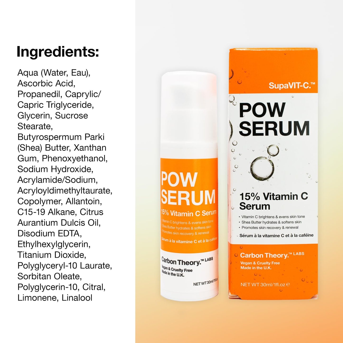Carbon Theory Vitamin C Serum for Face - Brightening Serum to Boost Skin Glow - Dark Spots & Pigmentation Treatment - Vitamin C Face Serum & Glycolic Acid Serum - Vegan - SupaVIT-C Pow, 30ml