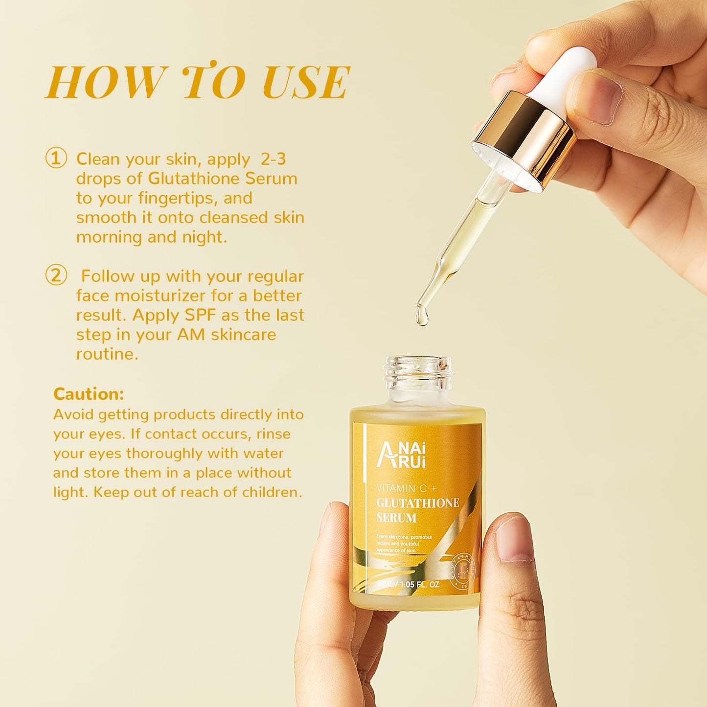 ANAiRUi Glutathione Serum with Vitamin C and Niacinamide, Glutathione Skin Brightening Face Serum for Skin, Hydration, Targets Dark Spots, Hyperpigmentation, Improve Skin Tone, 30 ml