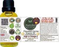 Nativilis Natural Essential Oils Nativilis Organic Flaxseed Carrier Oil (Linum usitatissimum) - linseed oil - Hair, Face & Skin - Natural Cold Pressed - High in Omega-3 - Improves Skin Smoothness – Moisturizes Dry Skin - Copaiba