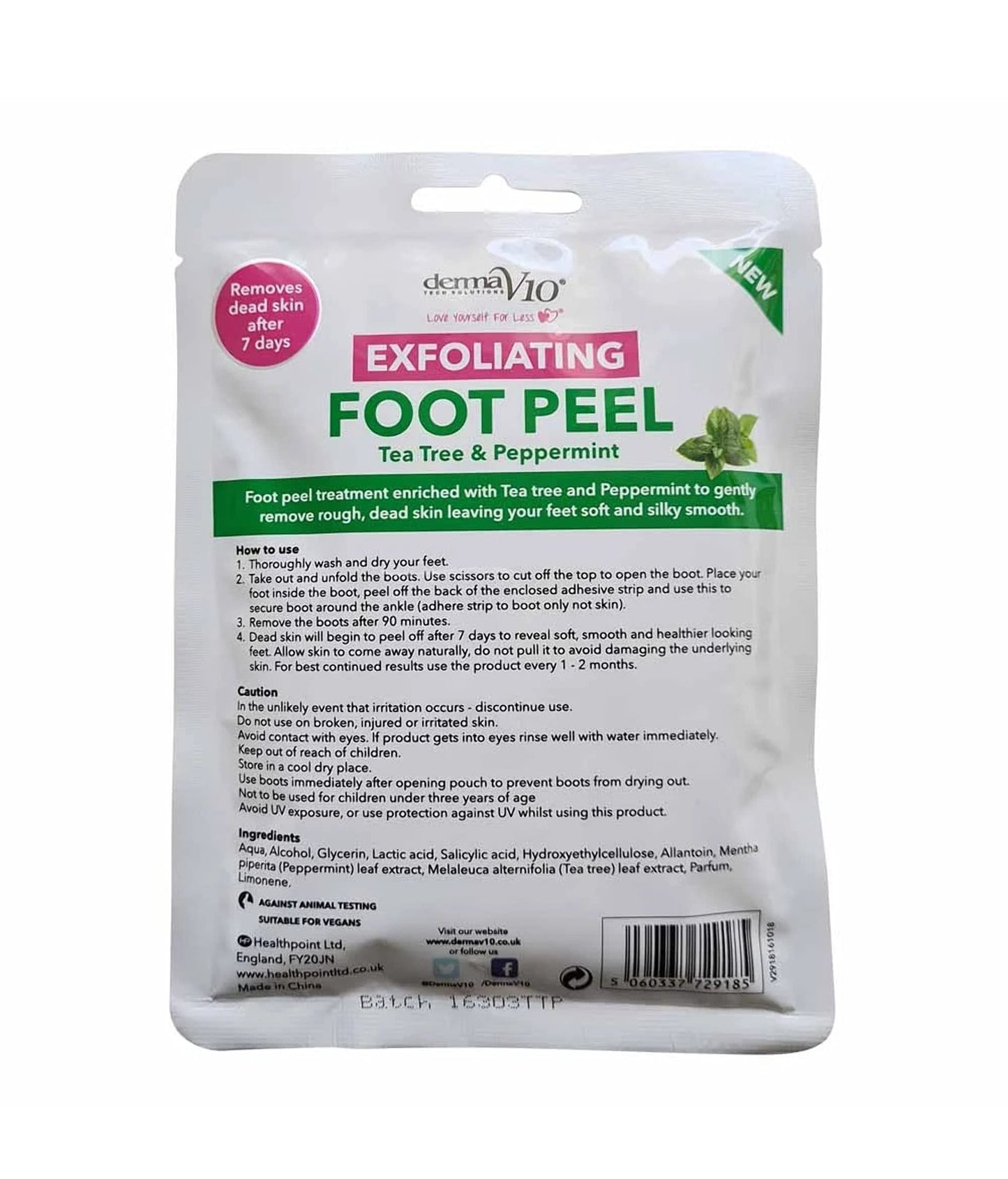 Derma V10 DermaV10 Exfoliating Foot PeelTea Tree and Peppermint