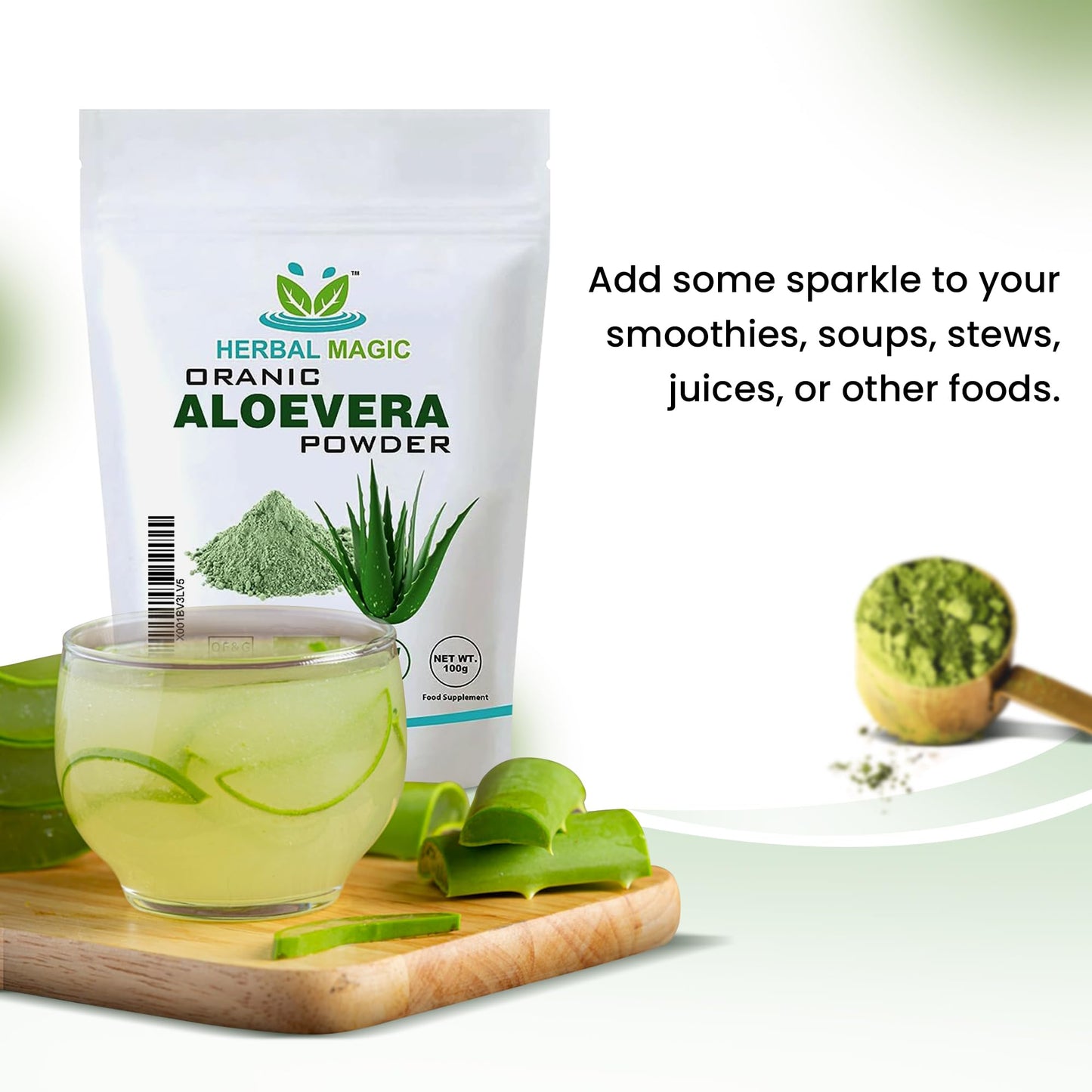 Herbal Magic's Organic Aloe Vera Powder Natural Face Hair Mask, Sparkle Your Smoothies, Shakes, Baking Premium Quality -100gm (Pack of 1)