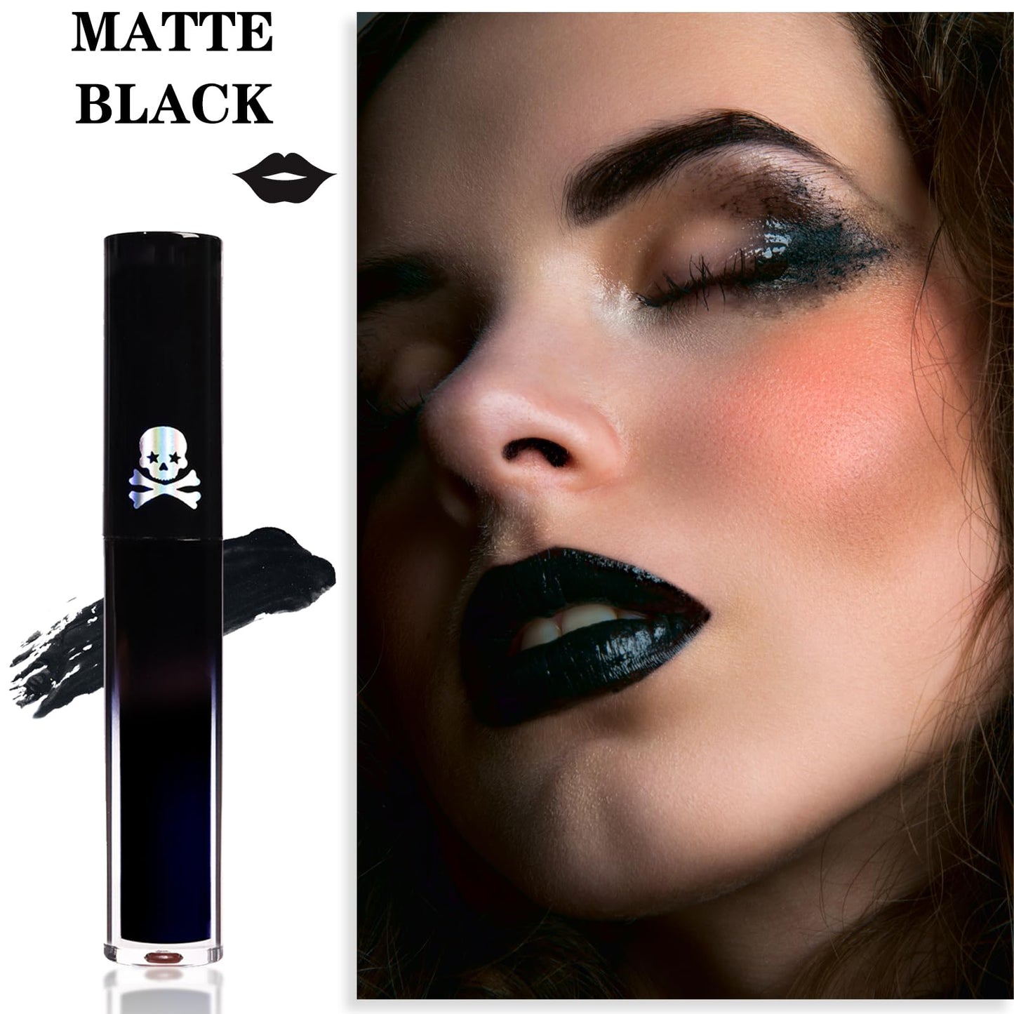 GEEWHILE Lipsticks for Women Long Lasting, Black Liquid Lipstick, Waterproof Matte Liquid Lipstick, Lightweight Moisturised Lip Gloss, Highly Pigmented Black Lipstick for Halloween Cosplay