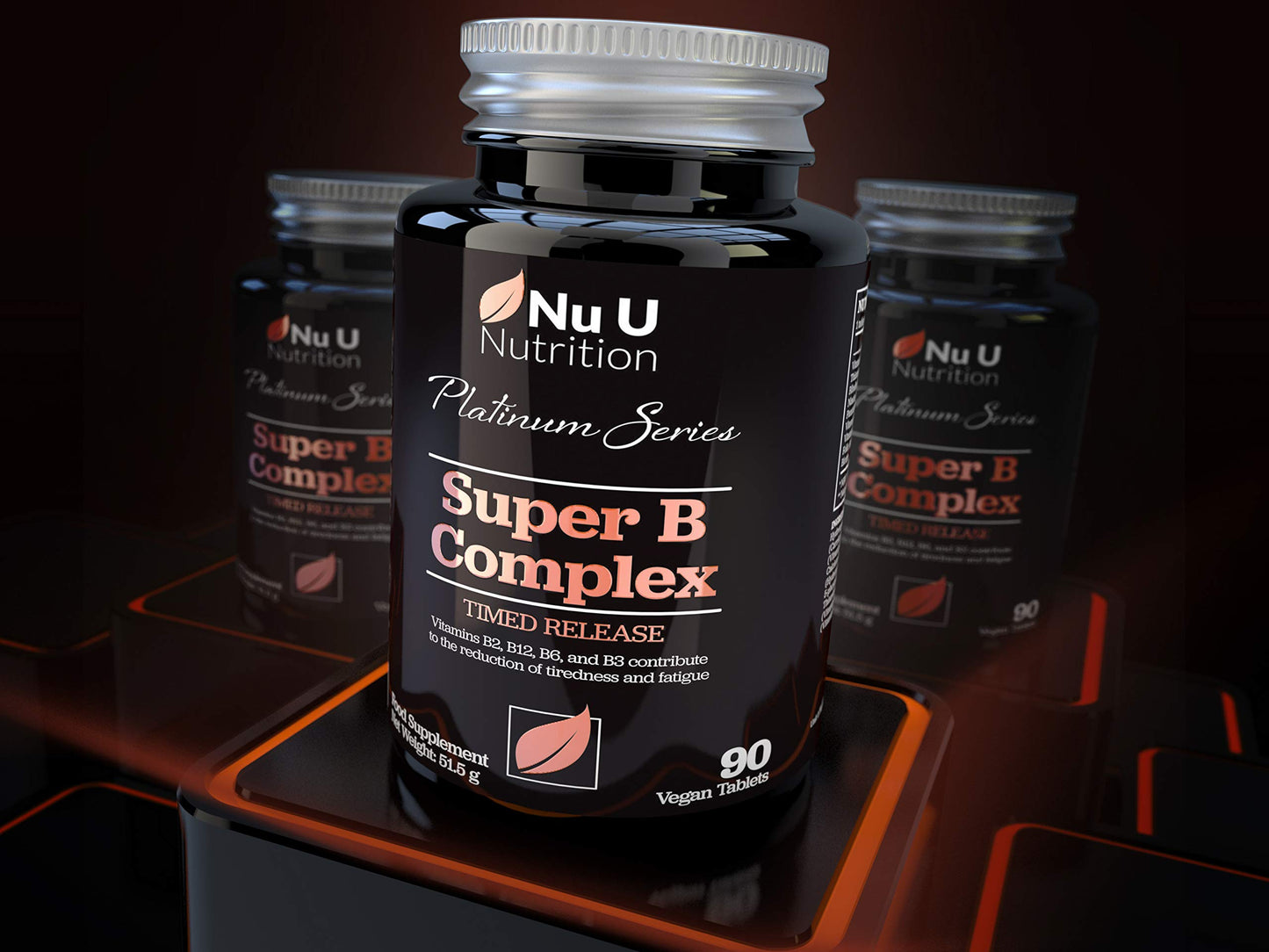 Nu U Nutrition Vitamin B Complex - 8 High Strength B Vitamins & Vitamin C - Vitamins B1, B2, B3, B5, B6, B8, B9 & B12, 90 Timed Release Tablets, 3 Month Supply, Vegan & Vegetarian VIT B Complex