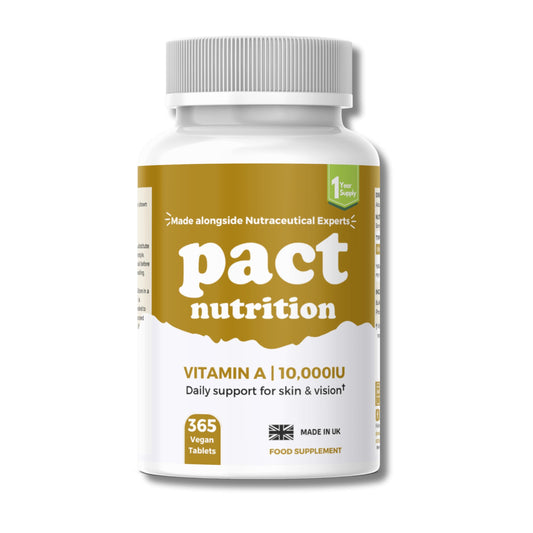 Pact Nutrition Vitamin A 10,000 IU – 365 Easy to Swallow Tablets (1 Year Supply) - High Strength Vitamin A Supplement for Normal Skin, Vision, Eyes & Immune System – Vegan