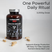 Carnivore Go 100% Grass Fed Beef Liver Capsules - for Energy, Immunity, Focus, Detoxification & Skin Health - 180, 500mg Desiccated Beef Liver Supplements - UK Made - No GMO, Hormones, Antibiotics
