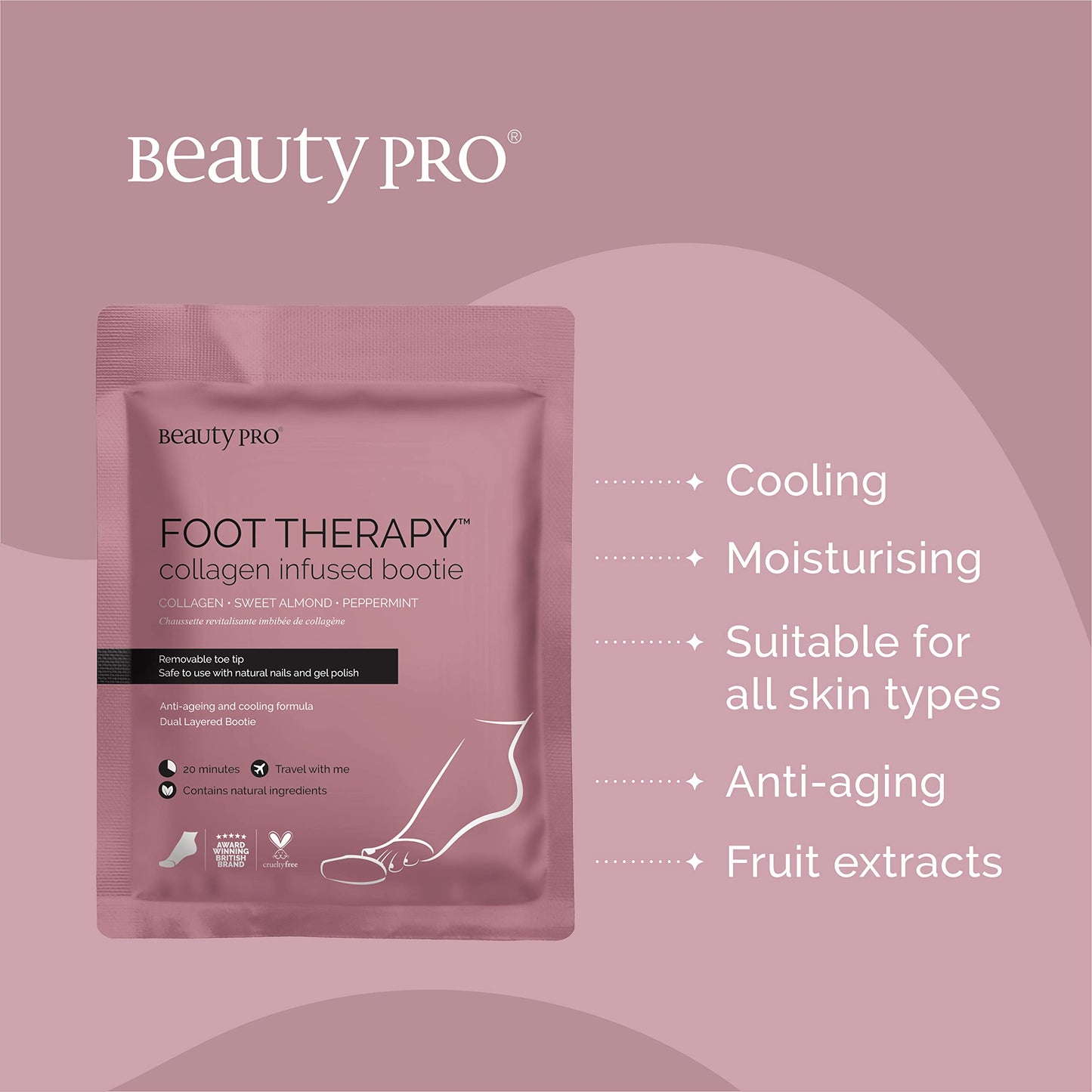 BEAUTYPRO FOOT THERAPY Foot Mask with Collagen, Salicylic Acid & Argan Oil | Packed Full of Natural Ingredients | Intensely Moisturising | Bootie with Removable Toe Tip |