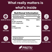 Protiv Zinc 15mg 120 Capsules - Essential Mineral Supplement for Immune System Support and Skin, Hair & Nail Care