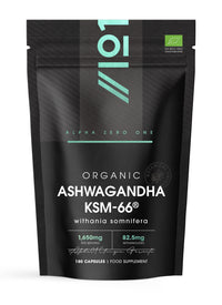 ALPHA01 Organic Ashwagandha KSM-66® 1650mg - 5% Withanolides with Black Pepper – 180 Vegan Capsules – Resealable and Recyclable Pouch by Alpha01