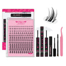PRO LASHBEAUTY Cluster Lashes Kit 144 PCS Invisible Band DIY Lash Extension Natural 8-16mm Lash Clusters with Clear Glue Transparent Lash Bond and Seal Lash Remover Tweezer(Leaf-8-16mm Mix)