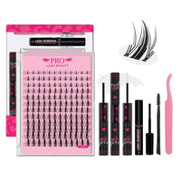 PRO LASHBEAUTY Cluster Lashes Kit 144 PCS Invisible Band DIY Lash Extension Natural 8-16mm Lash Clusters with Clear Glue Transparent Lash Bond and Seal Lash Remover Tweezer(Leaf-8-16mm Mix)