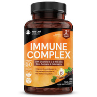 NEW LEAF PRODUCTS Vitamin D3 Immune Booster Complex - with Vitamins D,C, B12, Zinc, Turmeric & Elderberry - Immune Support - Made in the UK - Immunity Booster by New Leaf 120 Tablets